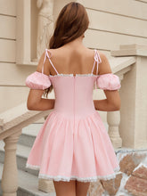 Tie Front Backless Lace Spliced Hem Cami Dress